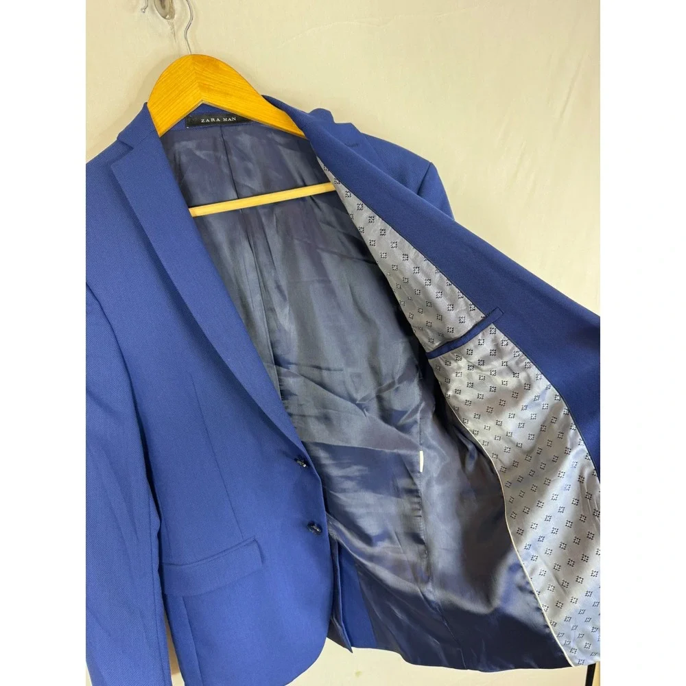 Zara Man Royal Blue Slim Fit Two Piece Suit Blazer 38 Pants 30X30